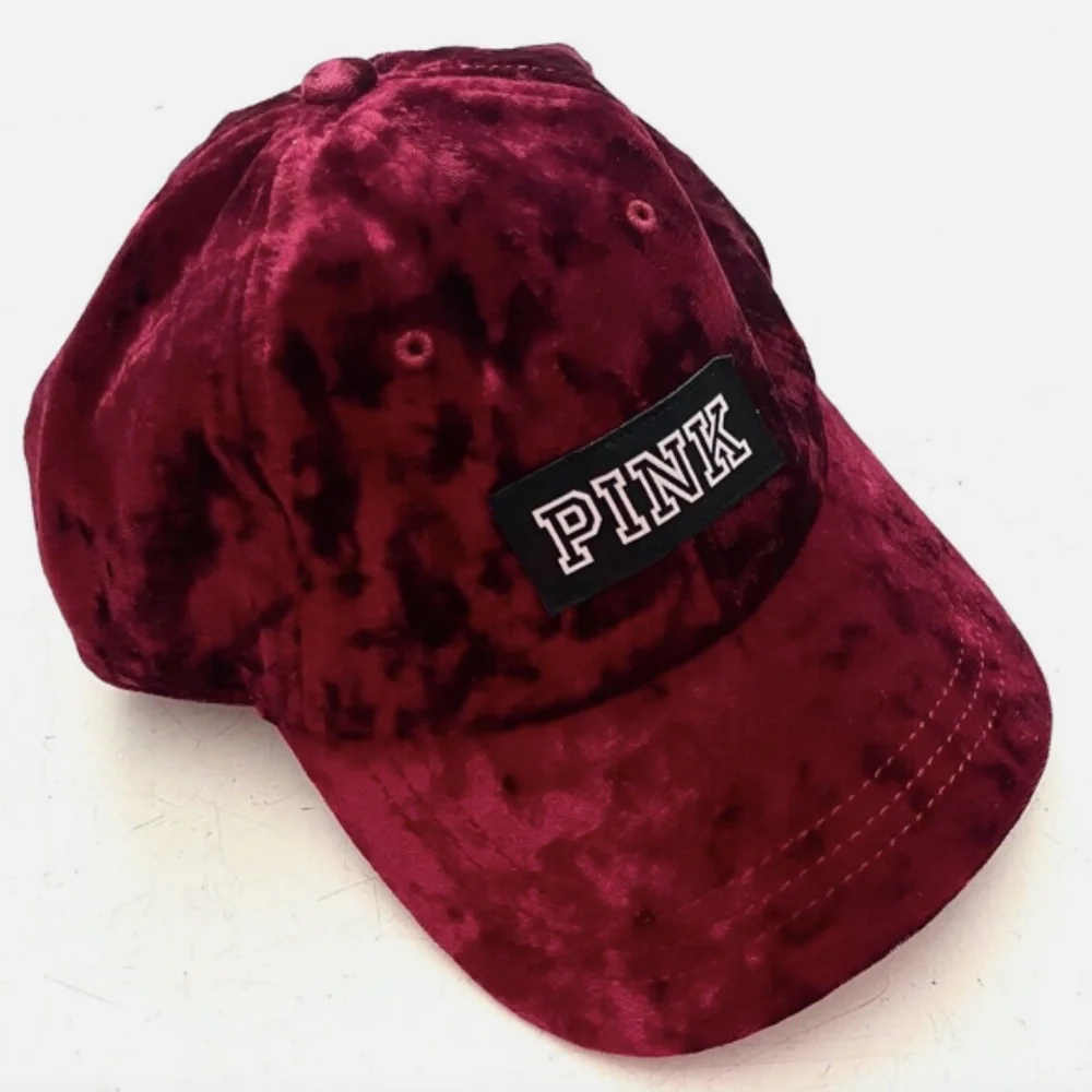 PINK Victorias Secret New Velvet Logo Deep Ruby Baseball Cap Hat O/S